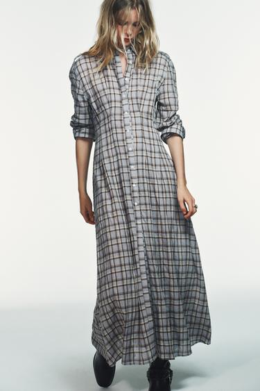 CHECK SHIRT DRESS - Brown-Blue by Zara