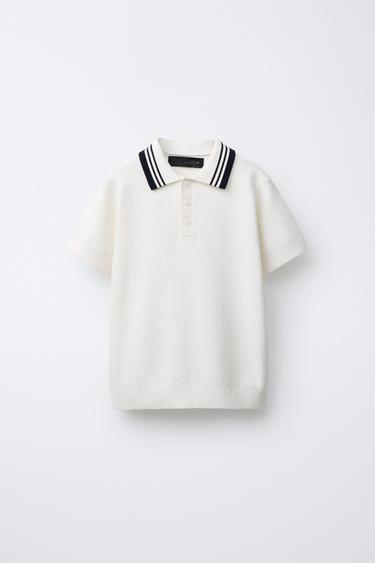 BASIC RIBBED POLO SHIRT - Ecru / Navy by Zara