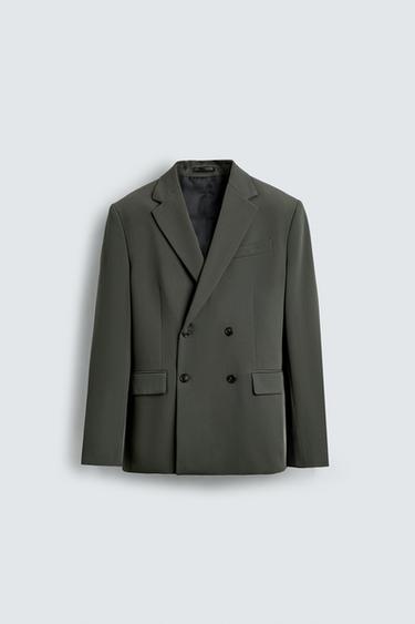 DOUBLE-BREASTED COMFORT SUIT BLAZER - Green by Zara