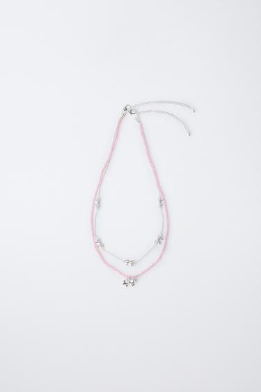 PACK OF TWO BOW NECKLACES - Pink by Zara
