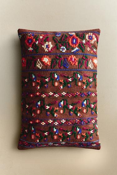 EMBROIDERED CUSHION COVER X COLLAGERIE - Brown by Zara