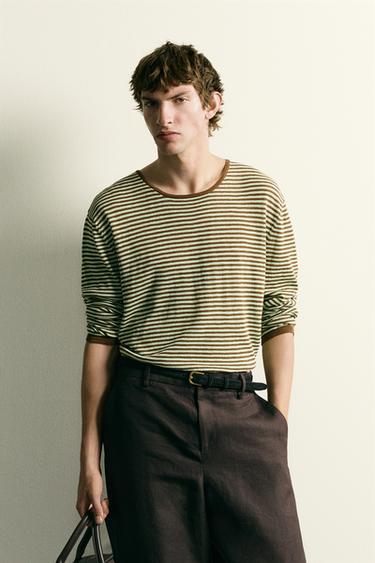 STRIPED JACQUARD LIGHTWEIGHT JUMPER - Brown / Green by Zara