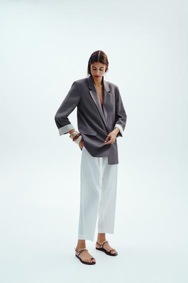 LINEN BLEND BLAZER WITH PRINTED CUFFS - Anthracite grey by Zara