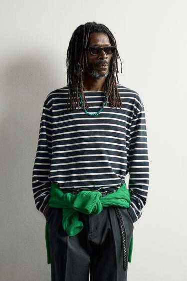 STRIPED JACQUARD T-SHIRT AARON LEVINE X ZARA - Blue/White by Zara