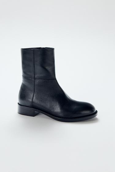 FLAT LEATHER ANKLE BOOTS - Black by Zara