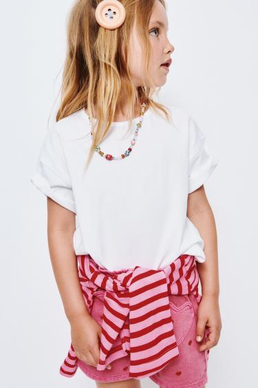 EMBROIDERED HEART DENIM PAPERBAG BERMUDA SHORTS - Pink by Zara