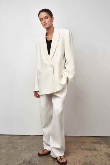 ZW COLLECTION DOUBLE-BREASTED LINEN BLEND BLAZER - Ecru by Zara - Image 0