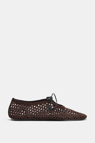 CUTWORK BALLET FLATS WITH BOW - Brown by Zara