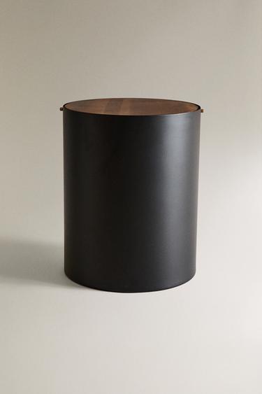 METAL BATHROOM BIN WITH WOODEN LID - Black by Zara