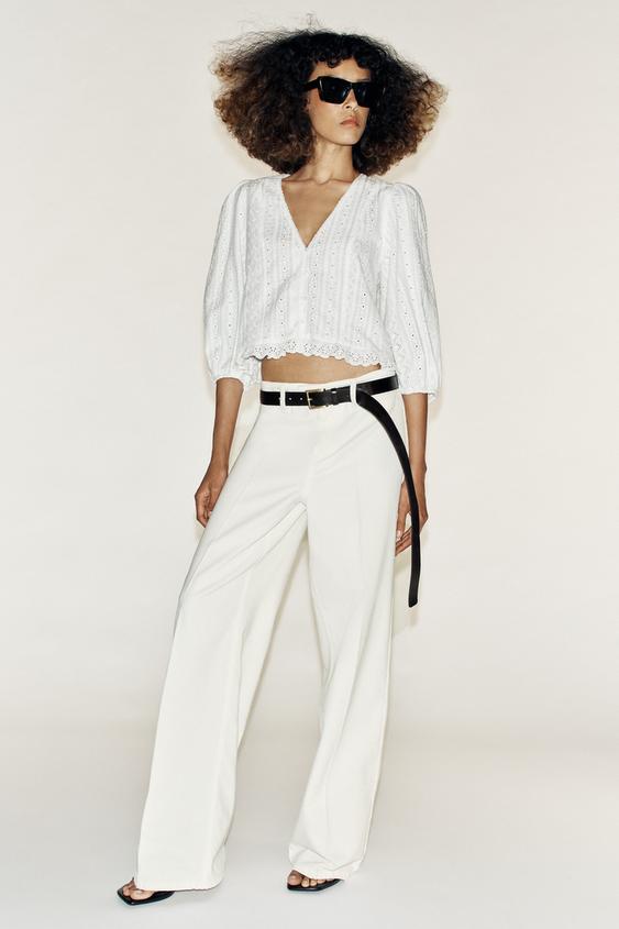 CUTWORK EMBROIDERY BLOUSE - Oyster-white by Zara - Image 0