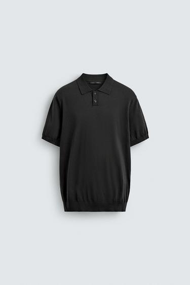 REGULAR FIT COTTON/LINEN KNIT POLO SHIRT - Dark grey by Zara