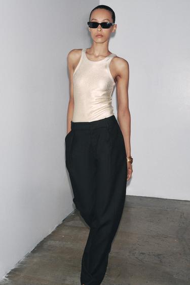 METALLIC RIBBED BODYSUIT - Golden by Zara - Image 0