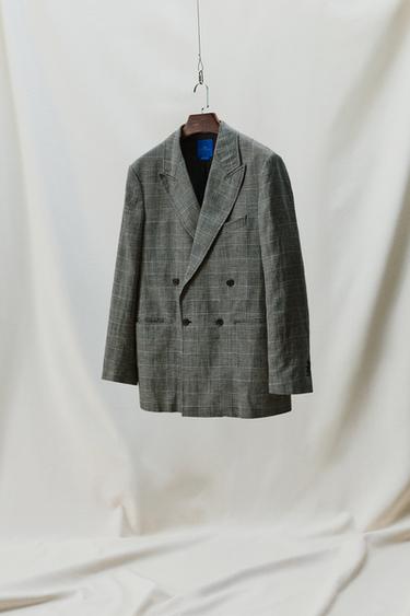 DOUBLE-BREASTED CHECK WOOL-LINEN SUIT BLAZER AARON LEVINE X ZARA - Black / White by Zara