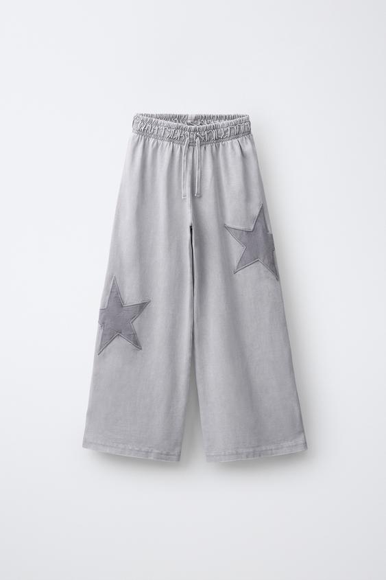 WASHED EFFECT STAR WIDE-LEG TROUSERS - Grey by Zara - Image 0