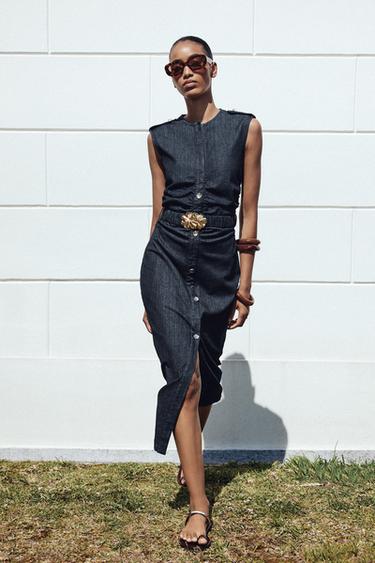 Z1975 DRAPED DENIM MIDI DRESS WITH BELT - Indigo by Zara