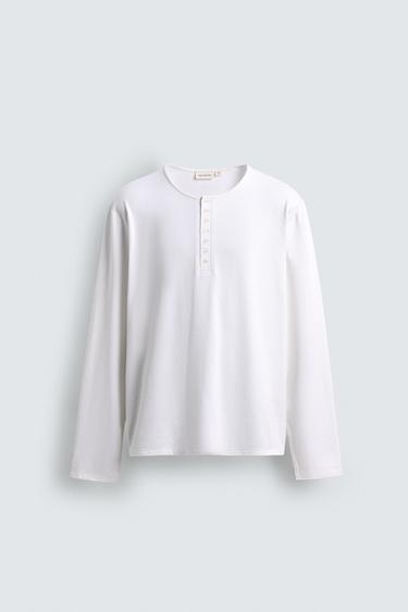 HENLEY NECK T-SHIRT - Oyster-white by Zara