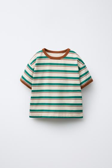 STRIPED T-SHIRT WITH TRIM - Brown / Ecru by Zara