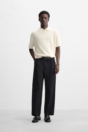 PEARL KNIT POLO SHIRT WITH ZIP - Ecru by Zara