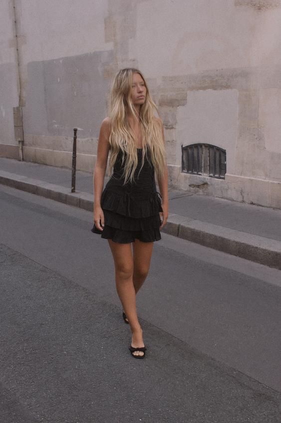 RUFFLED MINI DRESS WITH LACE-UP DETAIL - Black by Zara - Image 0