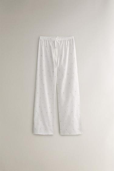 TROUSERS WITH EMBROIDERED LILIES - White by Zara