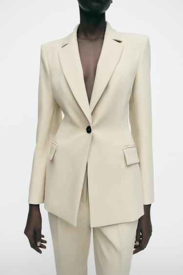 FITTED BLAZER WITH SHOULDER PADS - Sand by Zara