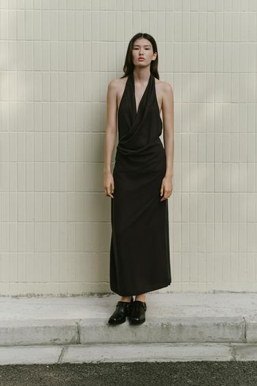 FLOWING DRAPED MIDI DRESS - Black by Zara