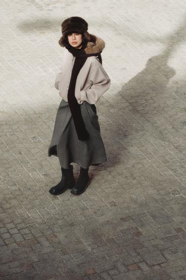 ZW COLLECTION CHECK LAYERED SKIRT WITH WOOL - Grey / Beige by Zara