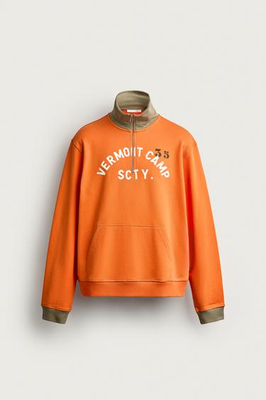 CONTRAST TEXT QUARTER-ZIP SWEATSHIRT - Orange by Zara