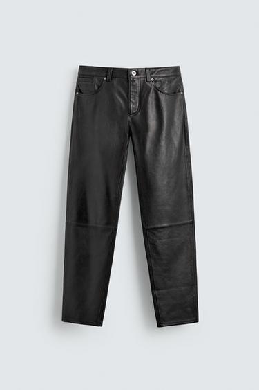 LEATHER SLIM FIT TROUSERS - Black by Zara