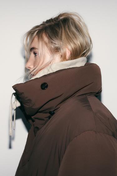SHORT QUILTED ANORAK WITH WATER AND WIND PROTECTION - Dark brown by Zara