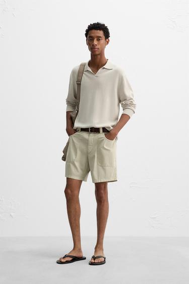WASHED COTTON BERMUDA SHORTS - Light beige by Zara - Image 0