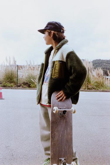 COLOUR BLOCK FAUX SHEARLING JACKET - Khaki by Zara