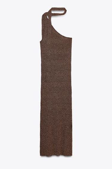 ASYMMETRIC FOULARD MIDI DRESS - Chocolate by Zara
