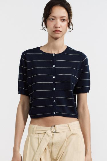 STRIPED KNIT CROPPED JACKET - striped by Zara