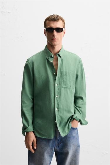 COTTON - LINEN SHIRT - GREEN by Zara