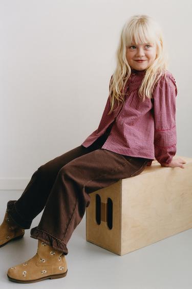 TWILL TROUSERS WITH RUFFLE HEM - Brown by Zara