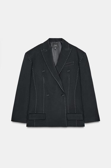 OVERSIZE TOPSTITCHING BLAZER - Dark navy by Zara