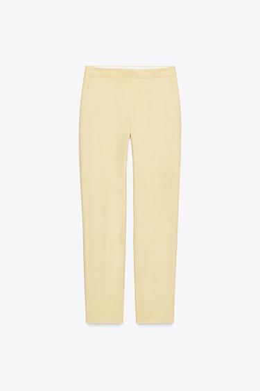 TEXTURED STRAIGHT-LEG TROUSERS - Butter by Zara