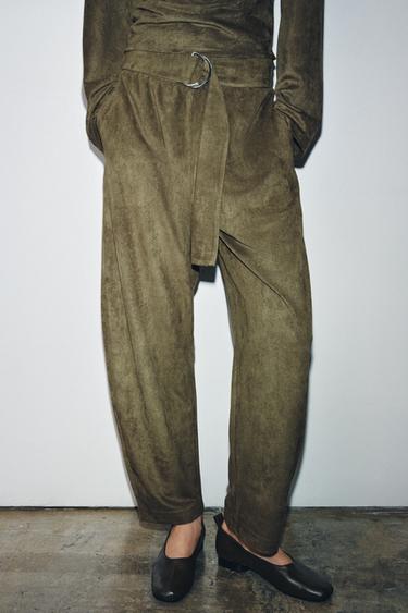 FAUX SUEDE BALLOON TROUSERS - Khaki by Zara