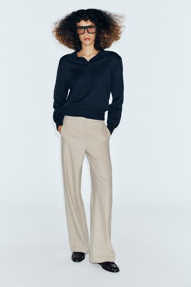 MID-WAIST STRAIGHT-LEG TROUSERS - Sand / Marl by Zara - Image 0
