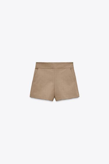 HIGH-WAIST CHECK SHORTS - Beige-brown by Zara - Image 0
