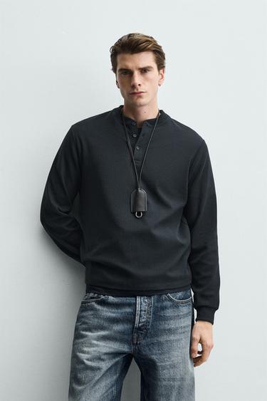 TEXTURED HENLEY T-SHIRT - Navy blue by Zara
