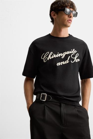 EMBROIDERED SLOGAN T-SHIRT - Black by Zara