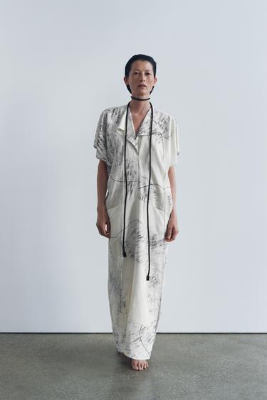 ZW COLLECTION PRINTED MIDI DRESS - Ecru / Black by Zara