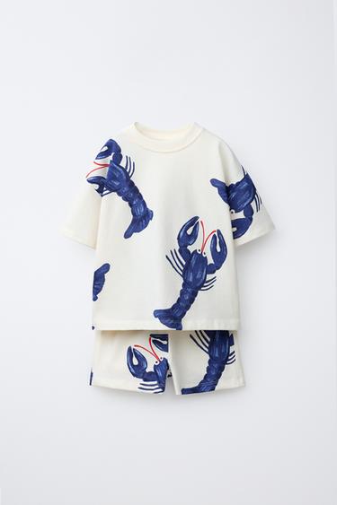 LOBSTER PRINT JOGGING T-SHIRT AND BERMUDA SHORTS SET - Blue/White by Zara