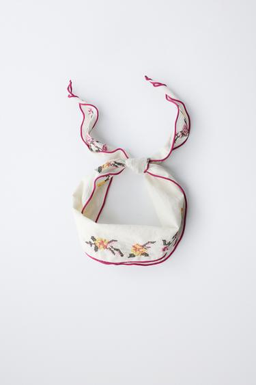 CROSS STITCH EMBROIDERED BANDANA - Ecru by Zara