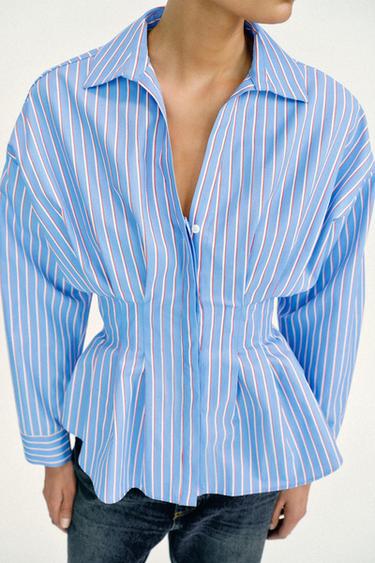 STRIPED POPLIN SHIRT WITH DARTS - Red Stripe by Zara