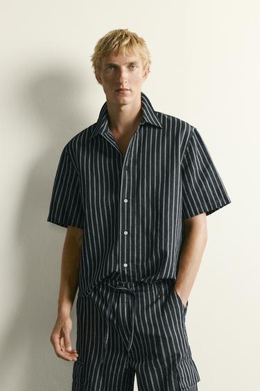 STRIPED COTTON/LINEN DENIM SHIRT - Indigo by Zara