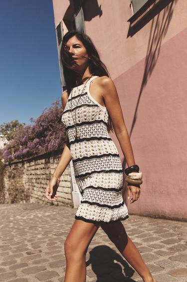 HALTER CROCHET KNIT MINI DRESS - Ecru by Zara