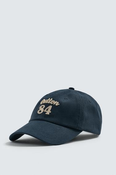 CAP WITH EMBROIDERED SLOGAN - Blue by Zara